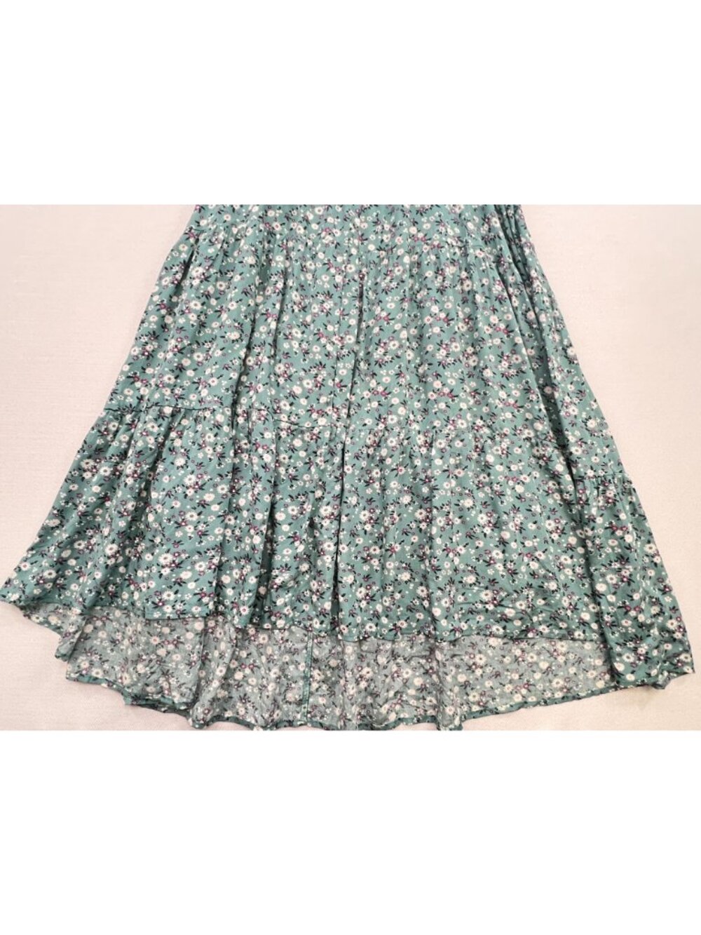Womens Cottagecore Drawstring Maxi Dress Flutter Sleeve 18-20 Green Blue Floral - Picture 12 of 15